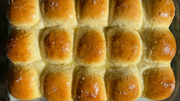 Soft Dinner Rolls with Caramelized Onion Compote Butter.