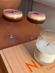 Two Raspberry Rose Espresso Martinis.